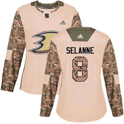 Adidas Ducks #8 Teemu Selanne Camo Authentic Veterans Day Women's Stitched NHL Jersey